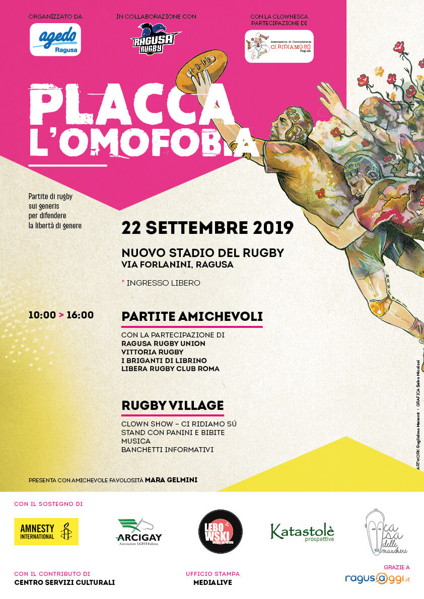 Placca l'Omofobia, a Ragusa il rugby scende in campo contro le discriminazioni - locandina placca omofoibia 2019 - Gay.it