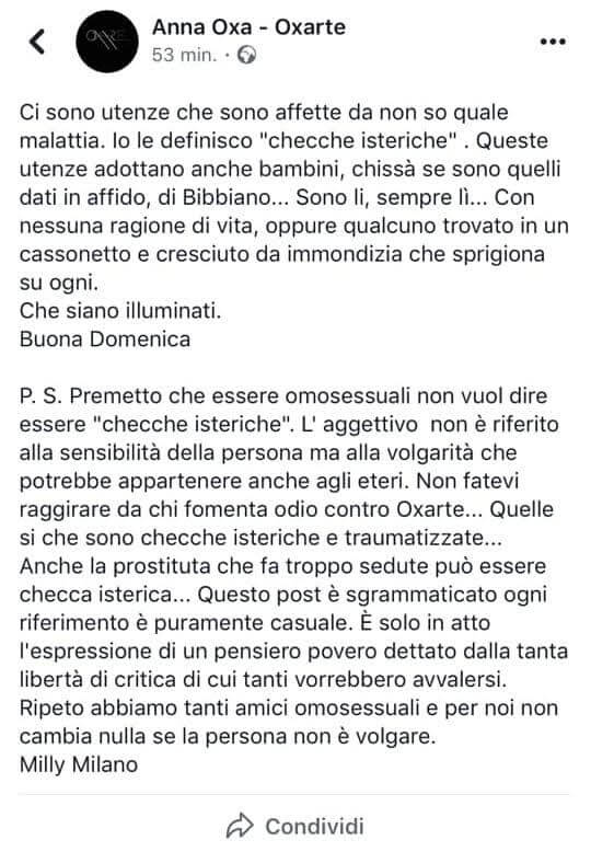 Anna Oxa, bufera social tra 'che*che isteriche' e 'Bibbiano' ad opera della manager Milly Milano - 1 - Gay.it
