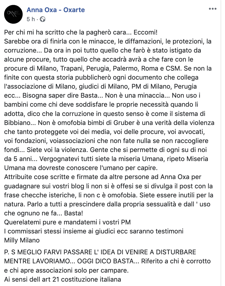 Anna Oxa, bufera social tra 'che*che isteriche' e 'Bibbiano' ad opera della manager Milly Milano - Schermata 2019 10 08 alle 15.25.38 - Gay.it