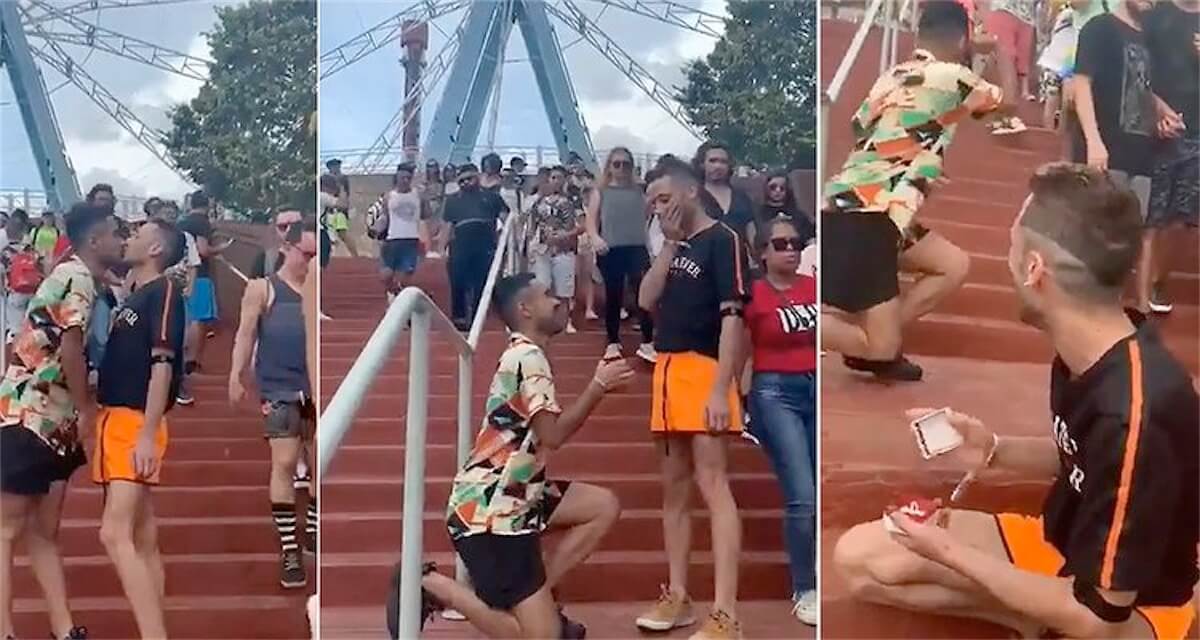 Doppia proposta di matrimonio per una giovane coppia gay, il video è virale