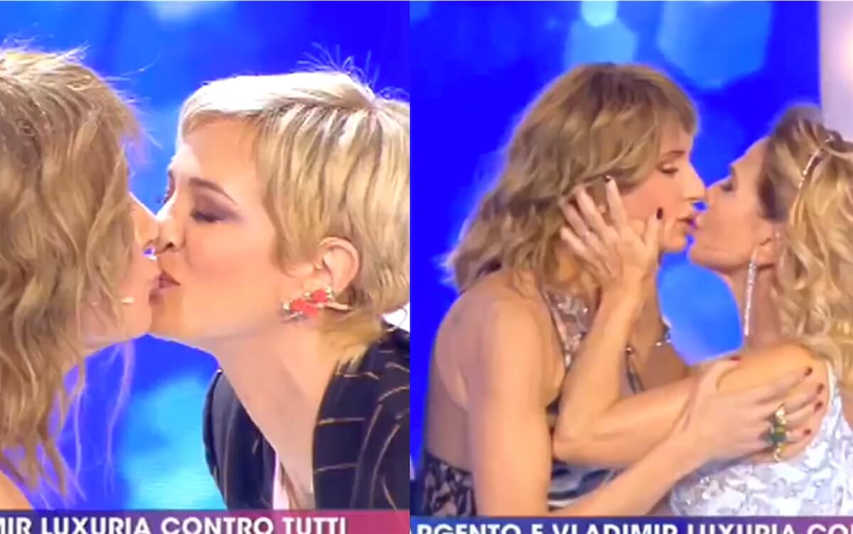 Barbara D’Urso, un bacio contro l’omofobia con Vladimir Luxuria e Asia Argento – video