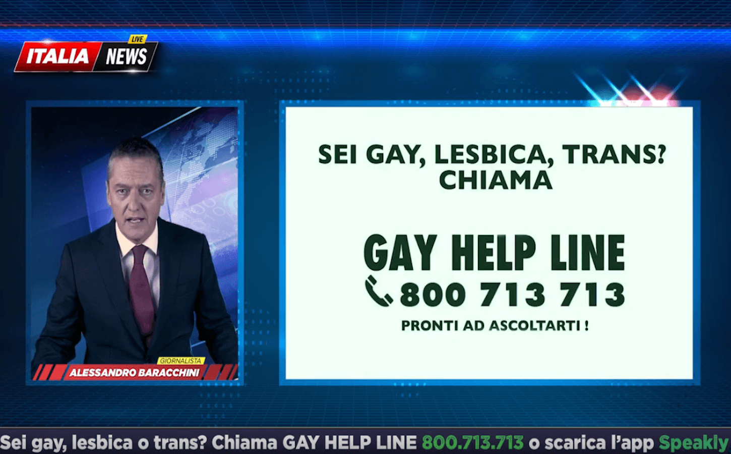 Il giornalista della Rai Alessandro Baracchini è il nuovo testimonial dello spot di Gay Help Line