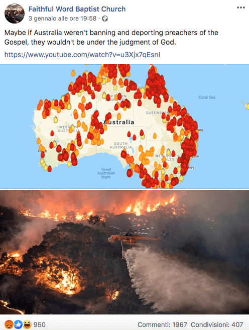 Dopo il PIL, i terremoti e le cattedrali, i gay sono responsabili anche degli incendi in Australia - post - Gay.it