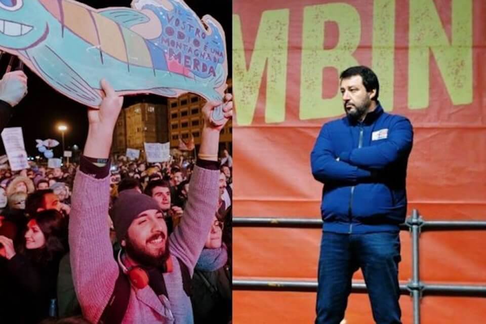 Bibbiano, Salvini (di nuovo all'attacco delle famiglie arcobaleno) travolto dalle 5000 sardine - salvini bibbiano - Gay.it