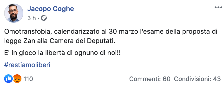 Legge contro l'Omofobia, Pro Vita all'attacco: "È in gioco la nostra libertà" - Schermata 2020 02 28 alle 13.55.37 - Gay.it