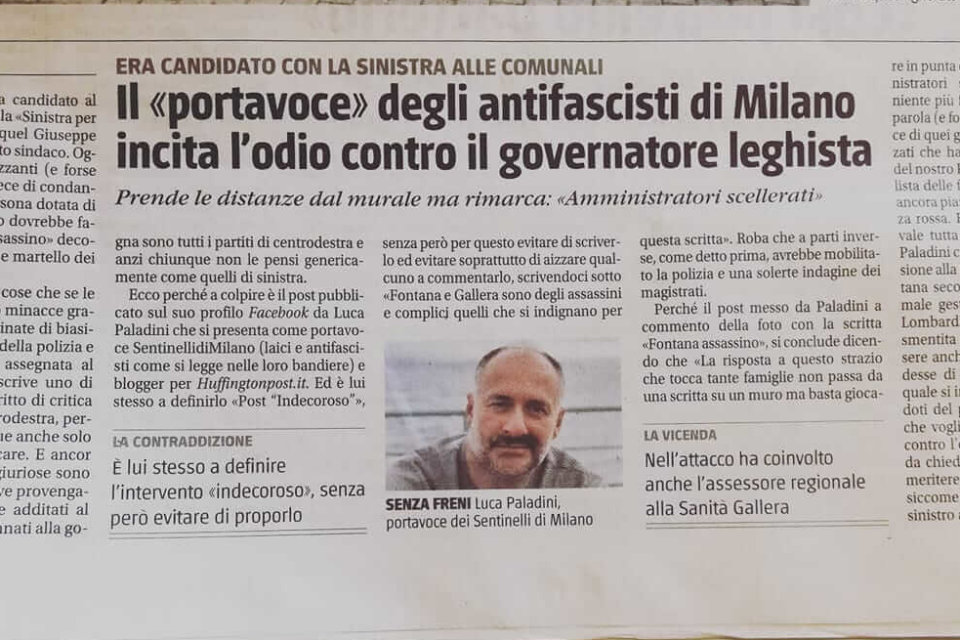 Luca Paladini attaccato sui social dopo un articolo de Il Giornale