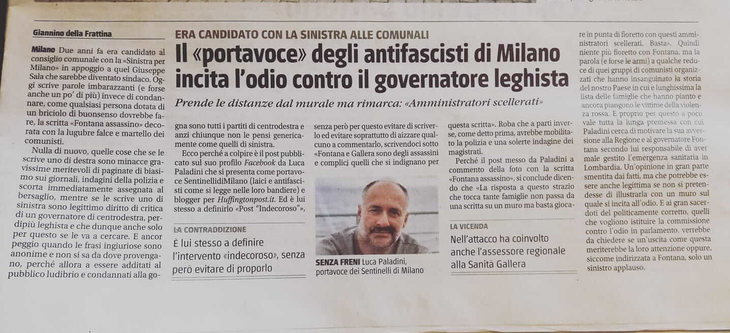 Luca Paladini attaccato sui social dopo un articolo de Il Giornale