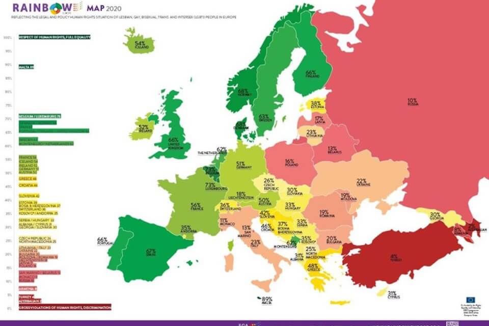 Omotransfobia, l’Italia scivola al  35º posto su 49 tra i Paesi d’Europa che non difendono le persone Lgbt