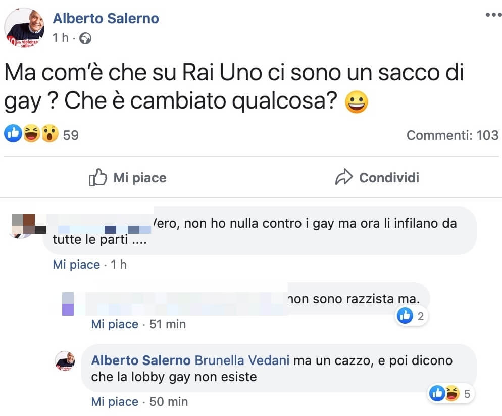 Alberto Salerno su FB: "com’è che su Rai Uno ci sono un sacco di gay?", la secca replica di Mara Maionchi - Alberto Salerno il marito di Mara Maionchi su FB 4 - Gay.it