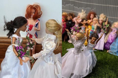 Ragazzine organizzano un matrimonio egualitario tra due Barbie (officiato da Geri Halliwell), le foto sono virali - Barbie wedding - Gay.it
