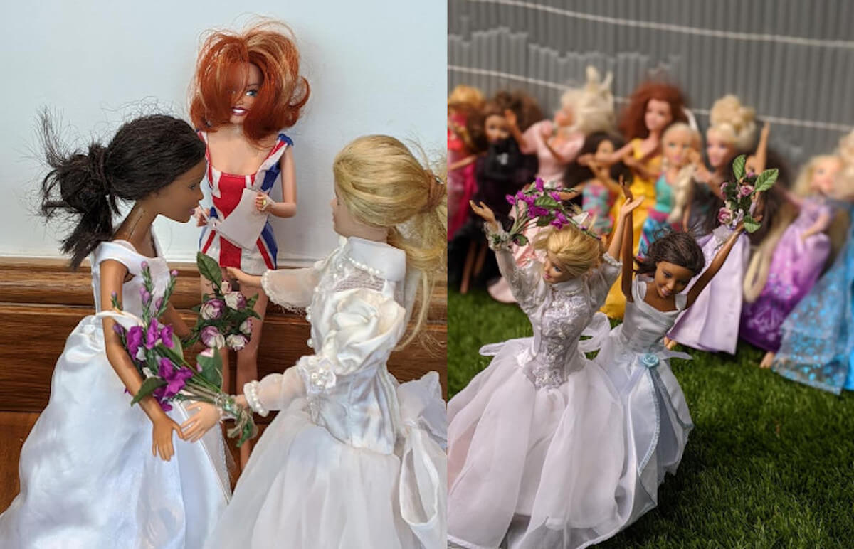 Ragazzine organizzano un matrimonio egualitario tra due Barbie (officiato da Geri Halliwell), le foto sono virali