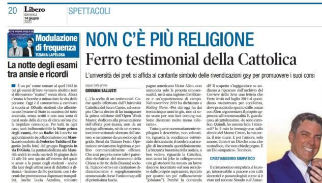 "Un gay per l'ateneo dei preti", Libero deride Tiziano Ferro testimonial della Cattolica - Libero deride Tiziano Ferro - Gay.it
