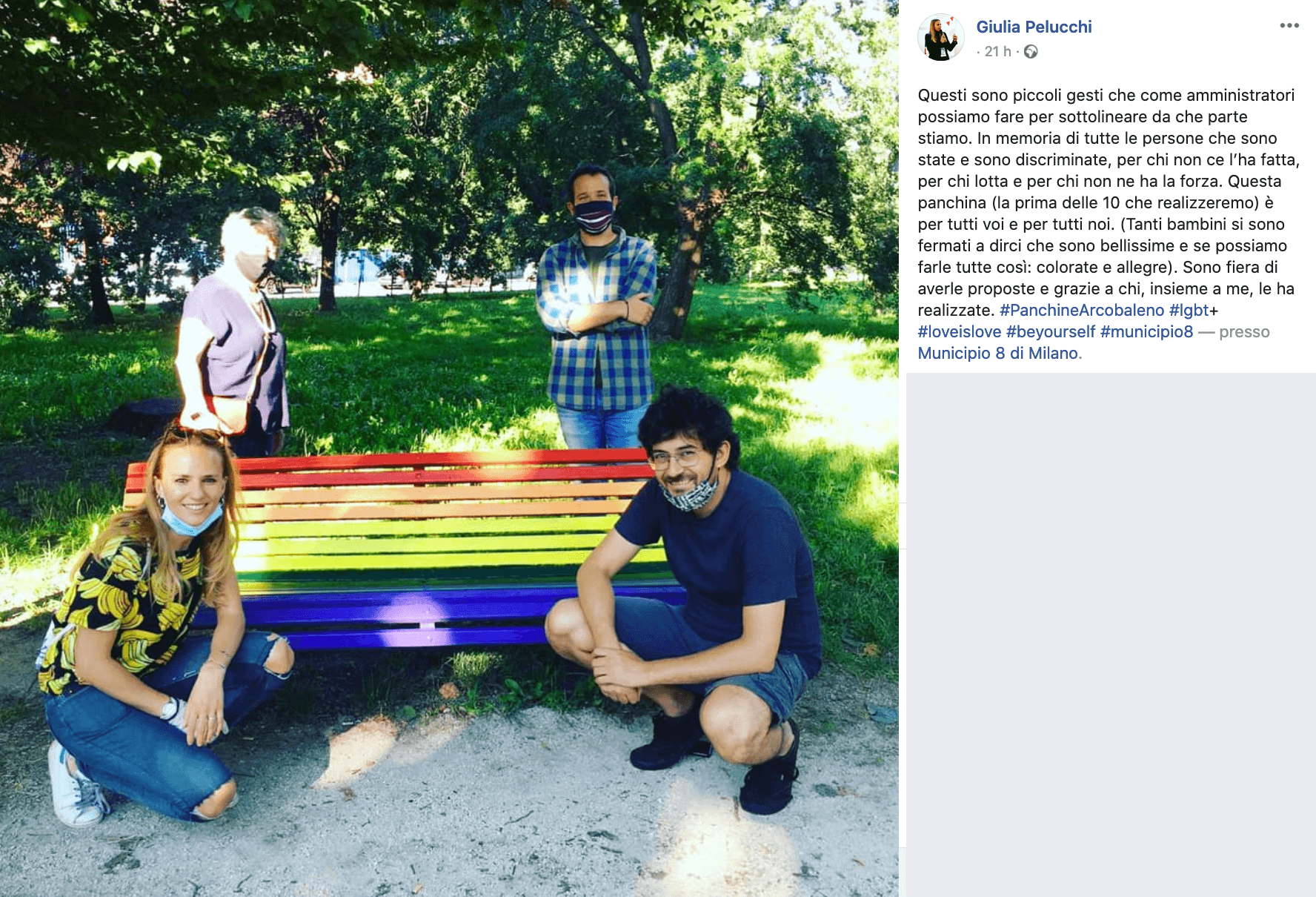 Milano, ecco le panchine arcobaleno per celebrare il Pride e dire basta alle discriminazioni e all'omotransfobia - Milano 1 - Gay.it