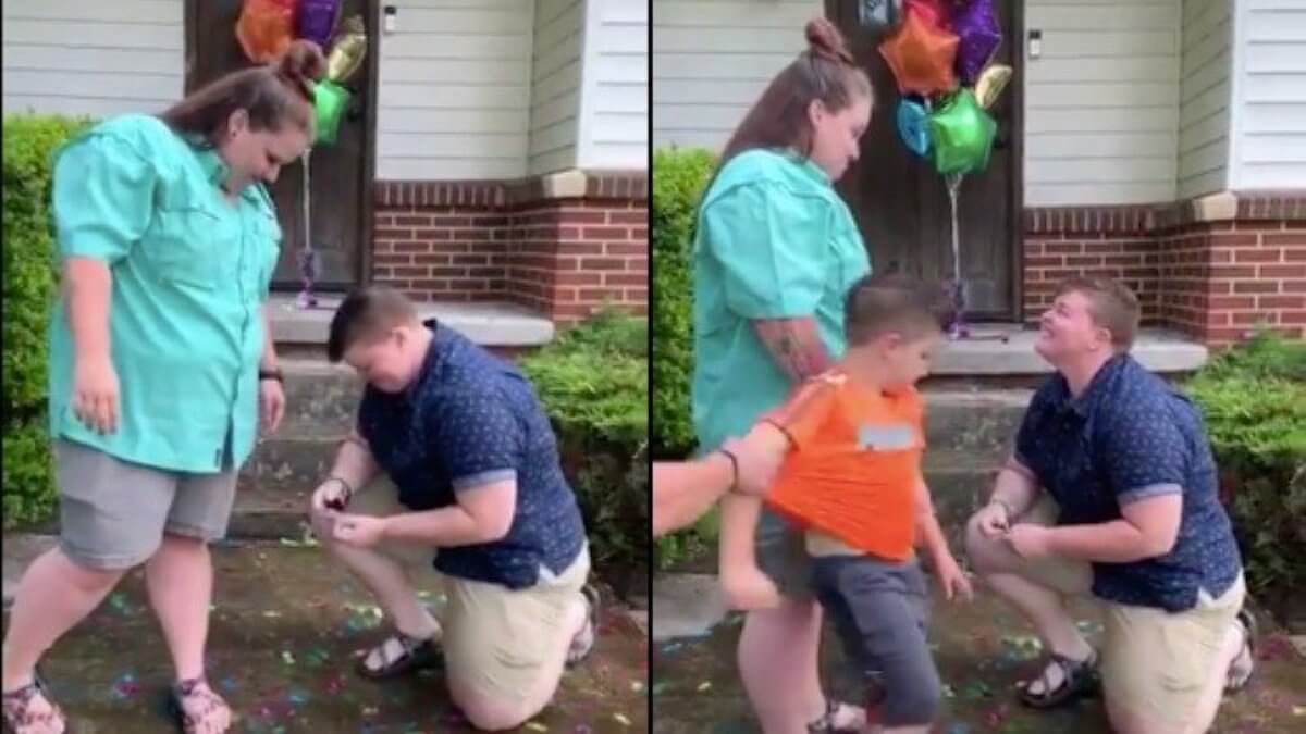 Proposta di matrimonio tra due ragazze diventa virale grazie ad un bambino di troppo – il video