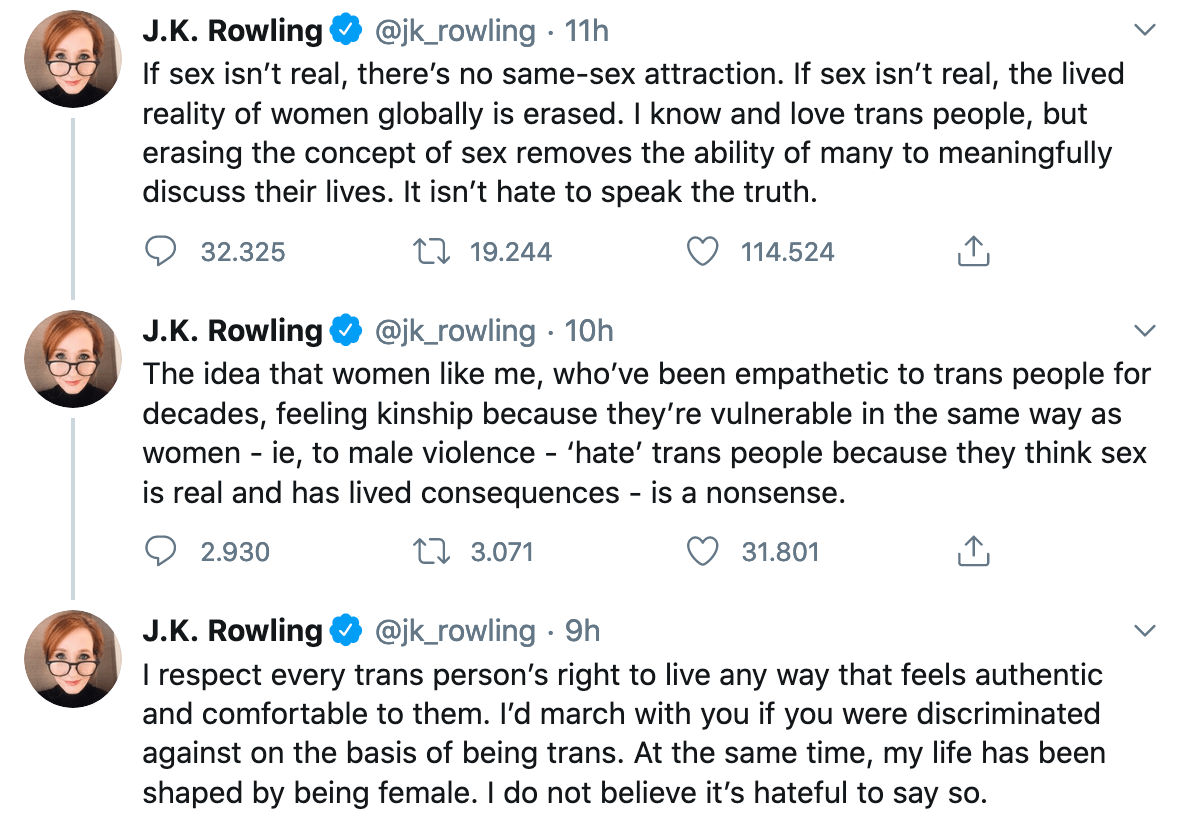 J.K. Rowling, bufera social: nuove accuse transfobiche sulla madre di Harry Potter - Schermata 2020 06 07 alle 11.12.09 - Gay.it