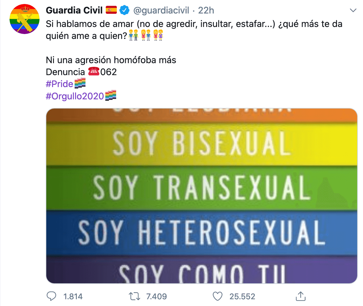 Spagna, la Guardia Civil celebra il Pride e dice basta all'omotransfobia - Schermata 2020 06 28 alle 15.22.54 - Gay.it