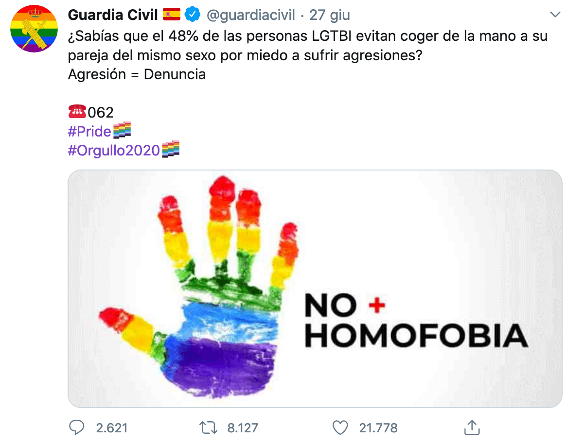Spagna, la Guardia Civil celebra il Pride e dice basta all'omotransfobia - Schermata 2020 06 28 alle 15.23.00 - Gay.it