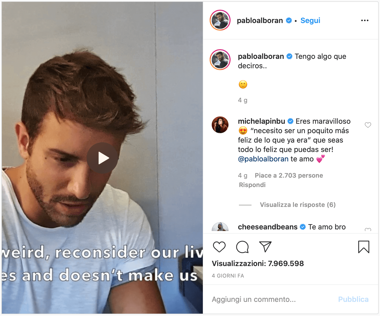 Pablo Alborán, il cantante fa coming out: "Sono gay e non cambia nulla, voglio solo essere più felice" - video - pablo alboran.igtv - Gay.it