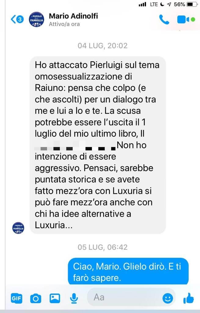 Diaco smaschera Adinolfi: “dopo avermi detto peste e corna si è autoinvitato per presentare il suo libro” - Diaco sbugiarda Mario Adinolfi - Gay.it