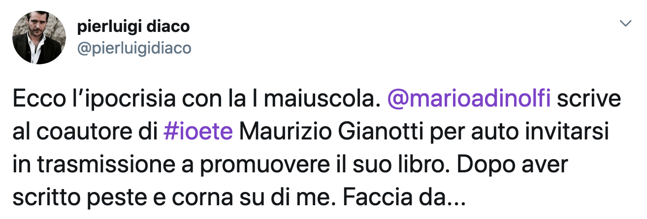 Diaco smaschera Adinolfi: “dopo avermi detto peste e corna si è autoinvitato per presentare il suo libro” - Schermata 2020 07 08 alle 17.22.21 - Gay.it