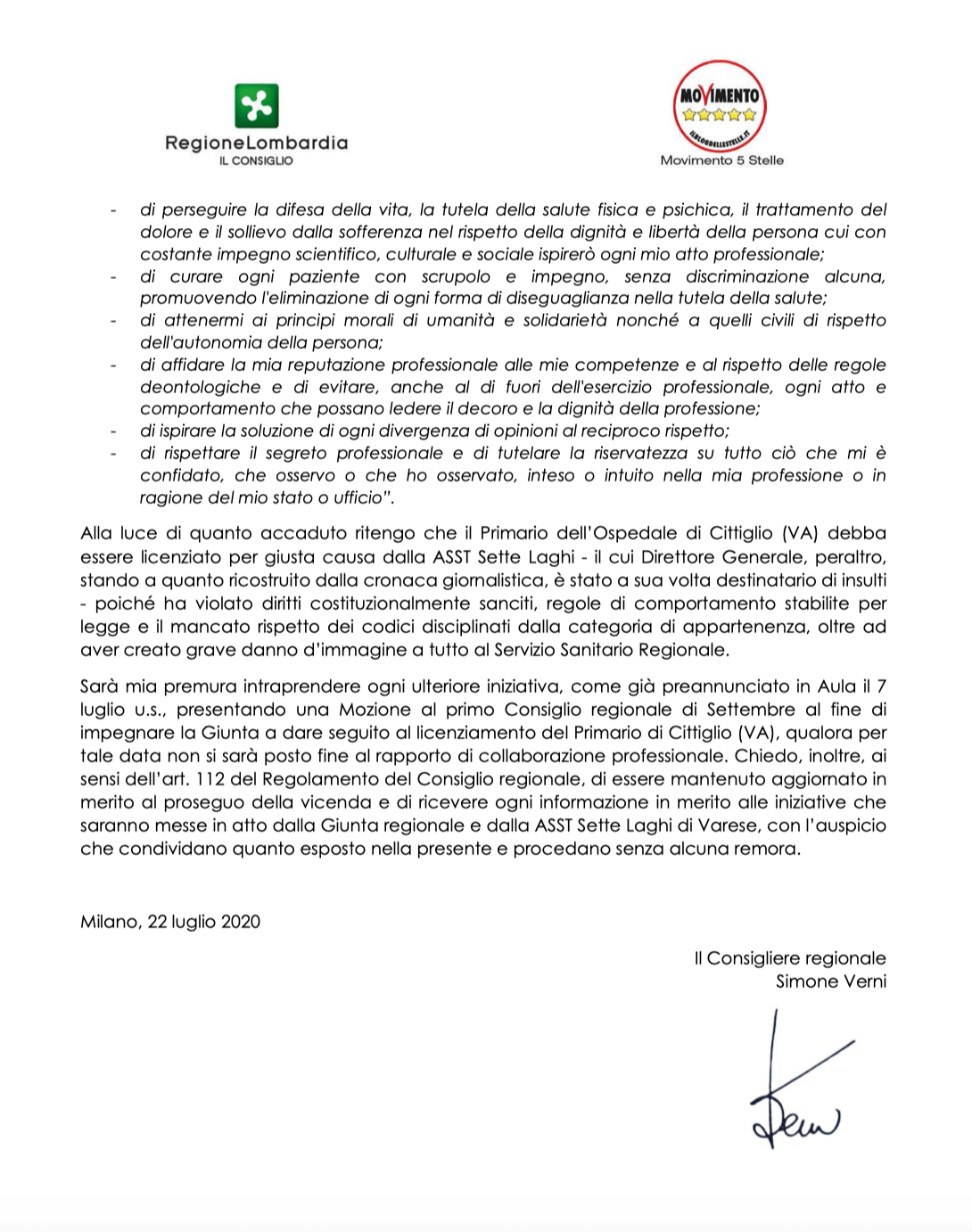 Sospeso il primario omofobo di Varese, ma M5S Lombardia chiede il licenziamento - Schermata 2020 07 22 alle 18.35.19 - Gay.it