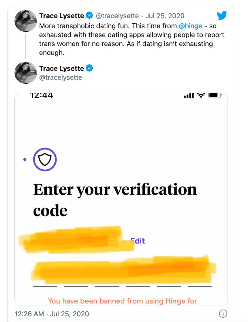 Laverne Cox e Trace Lysette bannate dall'app di incontri Hinge dopo pioggia di segnalazioni transfobiche - Schermata 2020 07 26 alle 19.11.11 - Gay.it