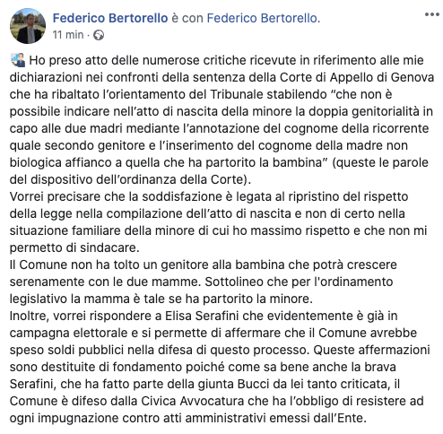 Se il comune di Genova è felice di dare a una bambina una sola madre (legale) - bertorello - Gay.it