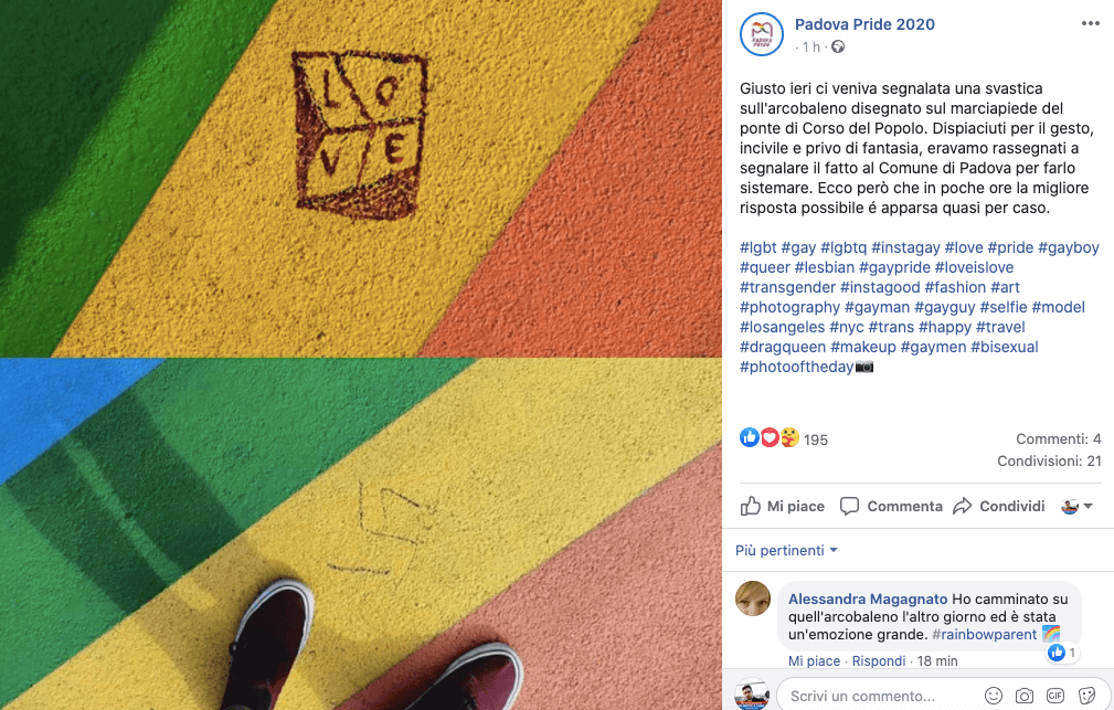 Padova, una svastica sul marciapiede rainbow: da simbolo d’odio a messaggio d’amore - padova - Gay.it