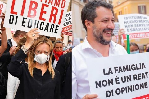 Salvini e Meloni firmano "Carta dei Valori" con Polonia e Ungheria: "No al pensiero unico" - salvini meloni - Gay.it