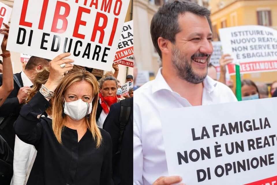 Salvini e Meloni in piazza contro il DDL Zan, la deputata senza vergogna: "In Italia i gay non sono discriminati” - salvini meloni - Gay.it