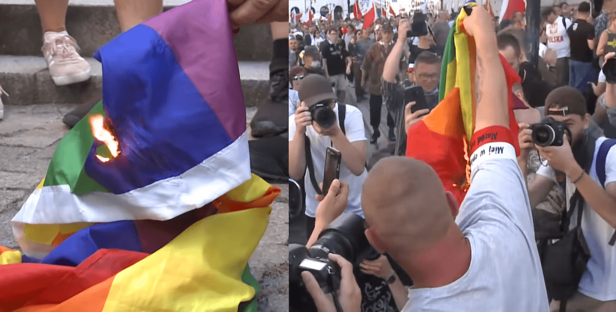 Polonia, insulti omofobi e bandiera rainbow bruciata durante la marcia dei 76 anni della Rivolta di Varsavia – video