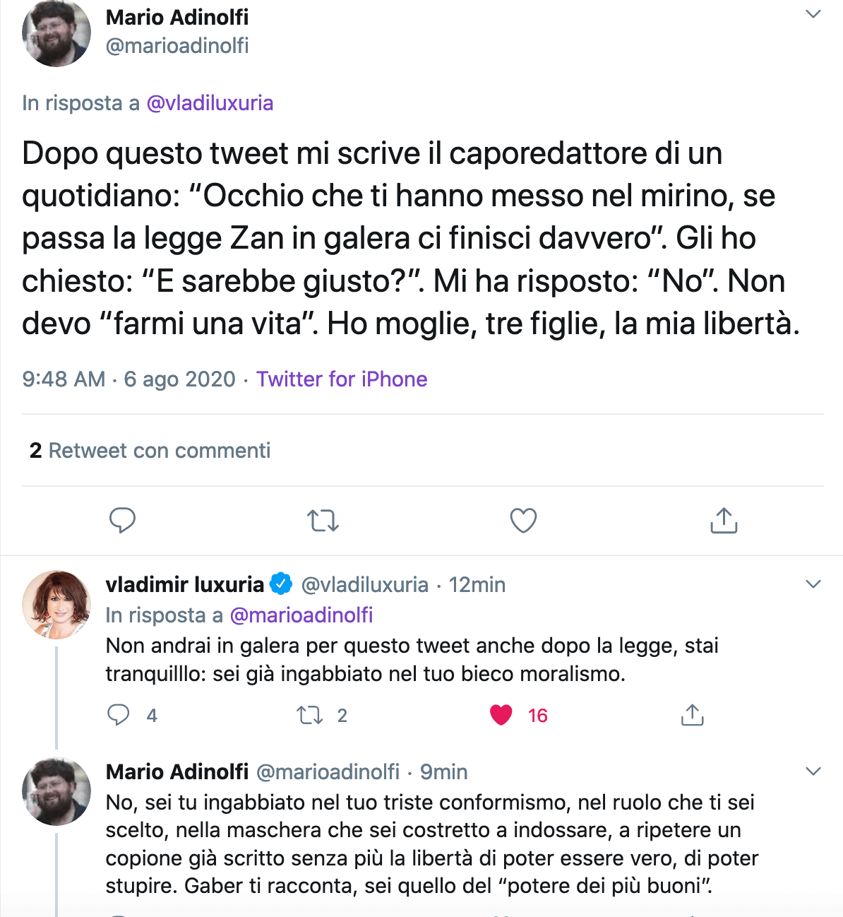 Mario Adinolfi sulle foto Pascale/Turci: "Povero Berlusconi, irriso a 80 anni da una lesbica" - è scontro con Vladimir Luxuria - Schermata 2020 08 06 alle 10.03.53 - Gay.it