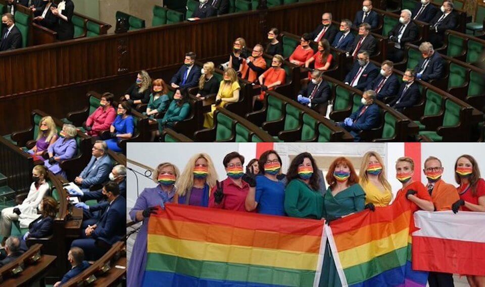 Polonia, parlamentari formano arcobaleno durante il giuramento dell'omofobo presidente Duda - polonia - Gay.it