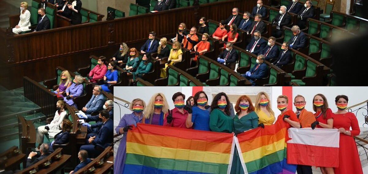 Polonia, parlamentari formano arcobaleno durante il giuramento dell’omofobo presidente Duda