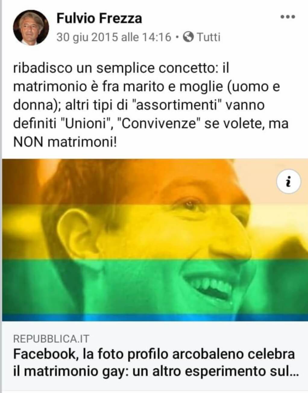 Fulvio Frezza, il neoeletto consigliere nella bufera: nel 2015 scrisse "il matrimonio è solo tra uomo e donna" - Fulvio Frezza - Gay.it