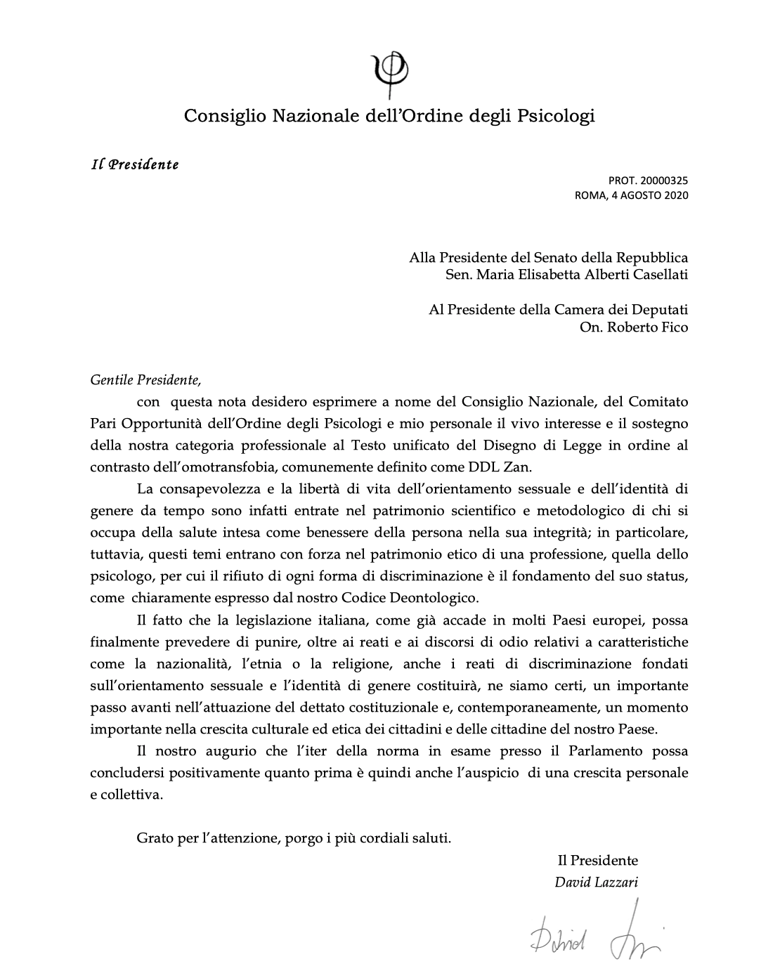 Ordine Psicologi, il presidente scrive alle Camere sul DDL Zan: "Vivo Sostegno, ci auguriamo rapida approvazione" - Ordine degli Psicologi DDL ZAN - Gay.it