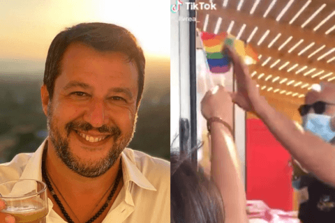 Salvini, militante leghista strappa bandiera rainbow dalle mani di un ragazzo - il video - Salvini militante leghista strappa bandiera rainbow dalle mani di un ragazzo il video - Gay.it