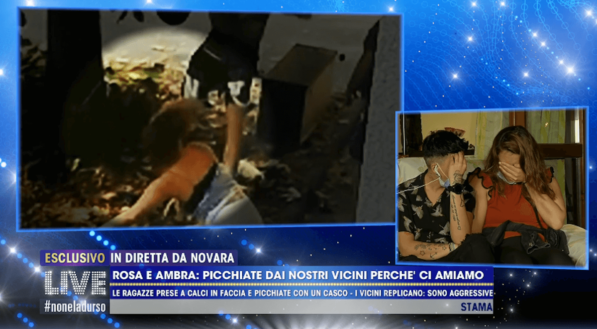 Ro e Ambra a Non è La D’Urso, il video del pestaggio omofobo ai loro danni in prime time