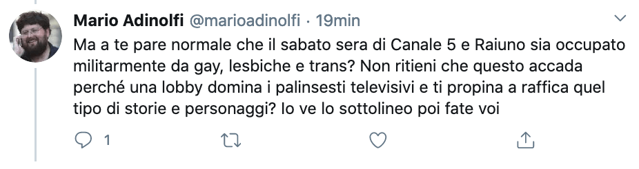 Osessione Adinolfi: "sabato sera di Canale 5 e Raiuno occupato militarmente da gay, lesbiche e trans" - Adinolfi 2 - Gay.it