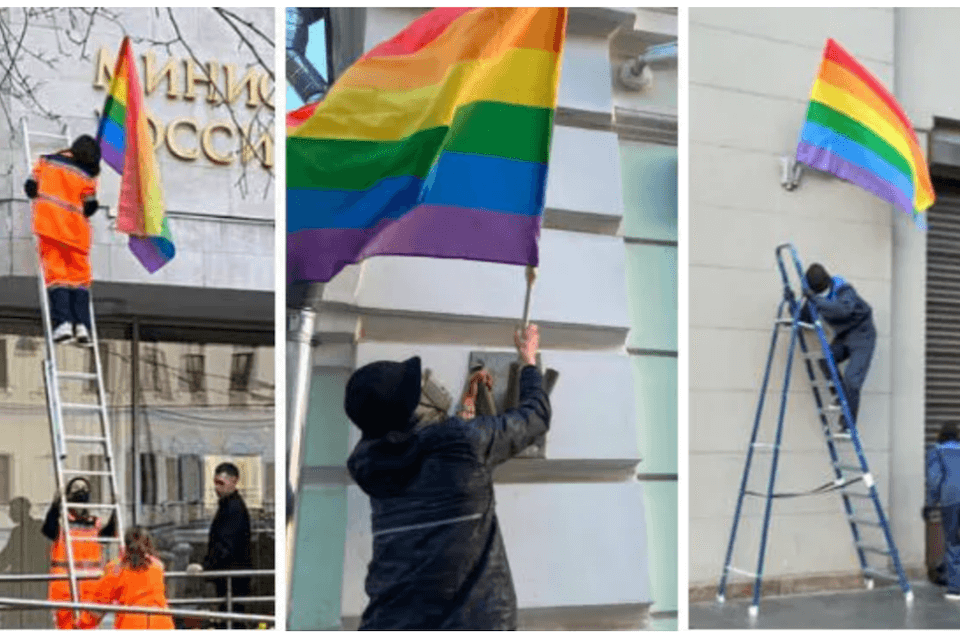 Le Pussy Riot festeggiano i 68 anni di Putin attaccando bandiere rainbow sui palazzi governativi russi