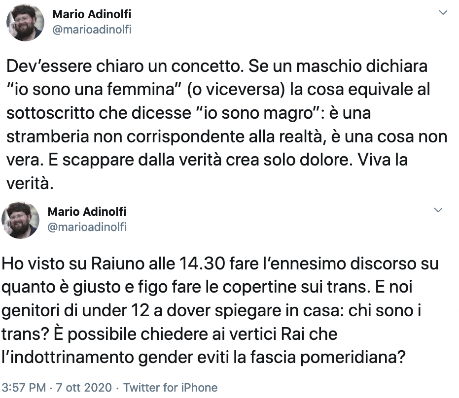 Mario Adinolfi: "grazie alla Rai noi genitori di ragazzi under 12 costretti a spiegare chi siano i trans" - Mario Adinolfi - Gay.it