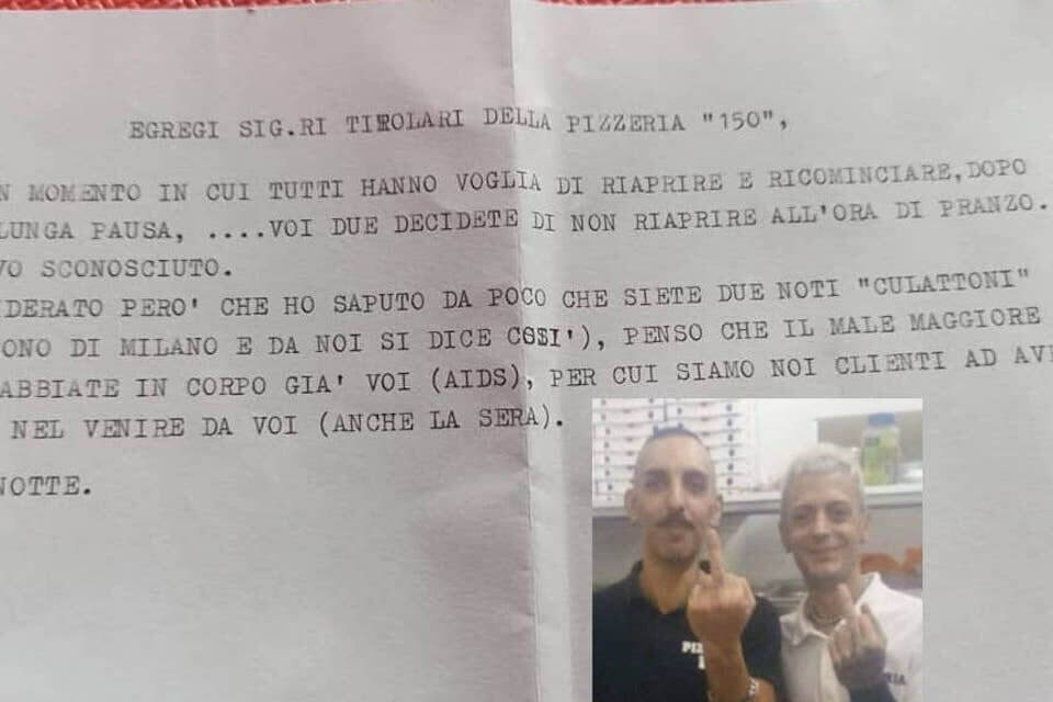 Torino, lettera omofoba a due ristoratori: "siete culatt*ni e avete l'AIDS, da voi non veniamo più" - Torino lettera omofoba a due ristoratori - Gay.it