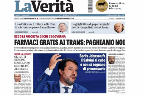 La Verità, titolo disgustoso in prima pagina: 'Farmaci gratis ai trans: Paghiamo noi' - verita trans - Gay.it