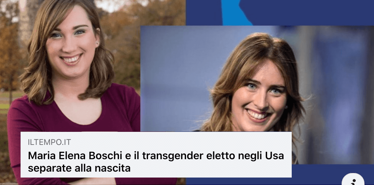 Il Tempo senza vergogna: “Maria Elena Boschi e IL trans Sarah McBride separate alla nascita”