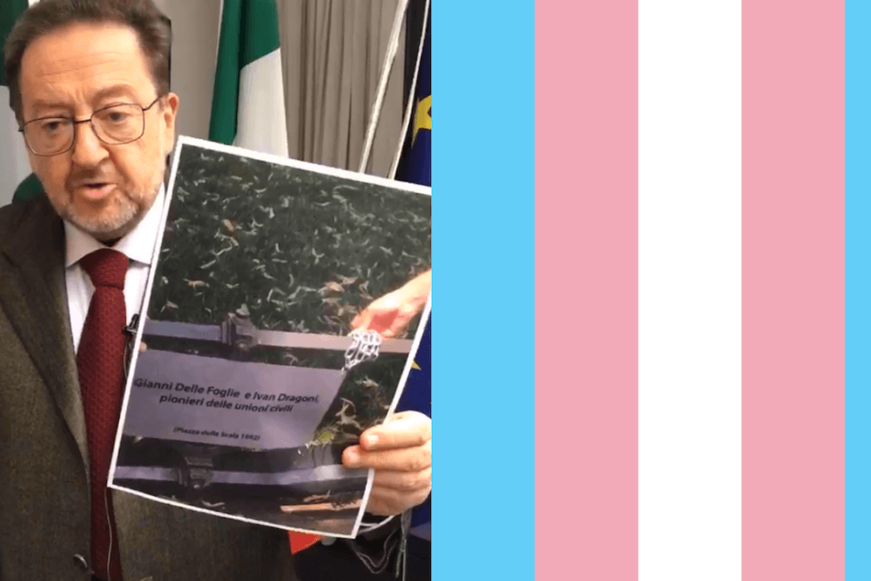 Milano, l’assessore De Corato contro la bandiera trans in comune e la targa per Gianni e Ivan: “In periodo Covid?”