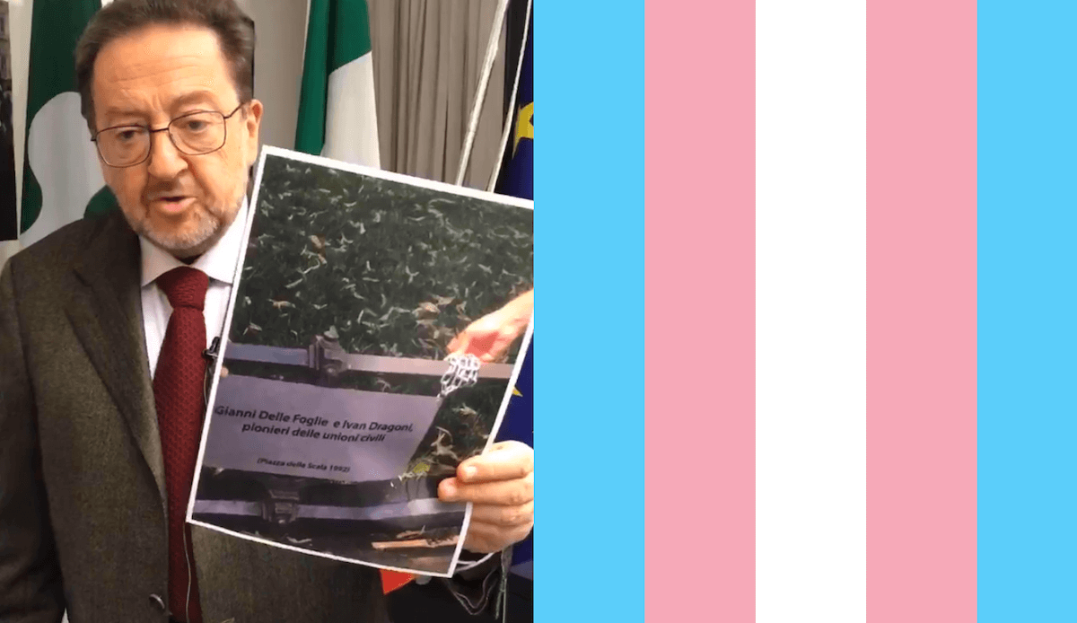 Milano, l’assessore De Corato contro la bandiera trans in comune e la targa per Gianni e Ivan: “In periodo Covid?”