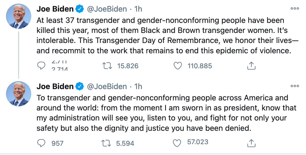 Joe Biden alla comunità trans: "combatterò per la vostra sicurezza, dignità e giustizia che vi sono state negate" - TDoR Joe Biden 1 1 - Gay.it