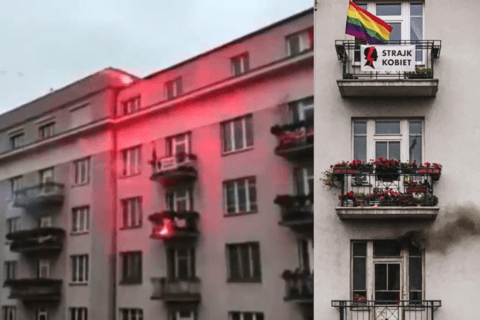 Varsavia, estremisti di destra bombardano appartamento che espone bandiera arcobaleno - video - Vasravia estremisti di destra bombardano appartamento che espone bandiera rainbow - Gay.it