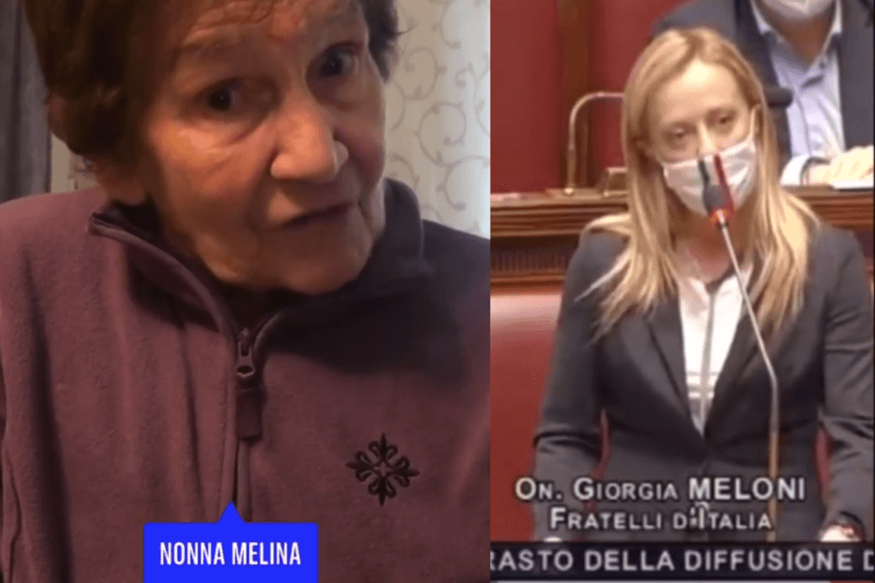 Nonna Melina risponde a Giorgia Meloni: "Sono una vecchia di 84 anni e sono sicura di volere la legge Zan" - il video - nonna melina e giorgia meloni - Gay.it