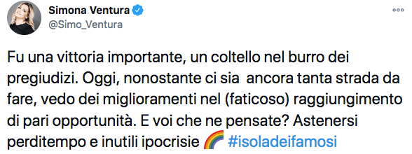 Simona Ventura ricorda il trionfo di Vladimir Luxuria all'Isola dei Famosi: "Fu un coltello nel burro dei pregiudizi" - vladimir luxuria isola - Gay.it